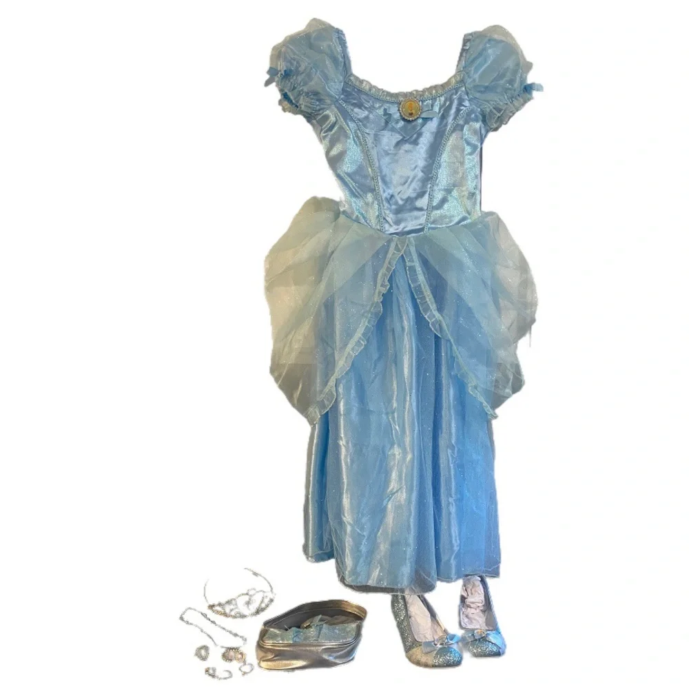 Disney Cinderella Dress Up Halloween princess Costume Shoes Jewelry Purse Lot
